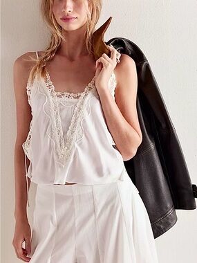 Free People Someone Like You Cami Top Adjustable Lace & Ribbons NWOT White M